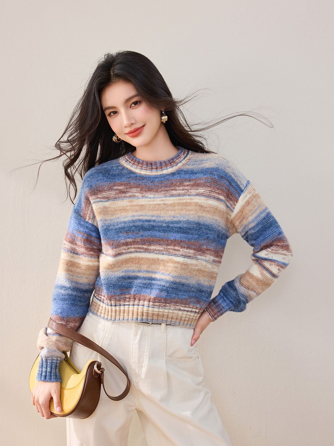 

JC Collection Women Striped Printed Long Sleeves Pullover, Beige