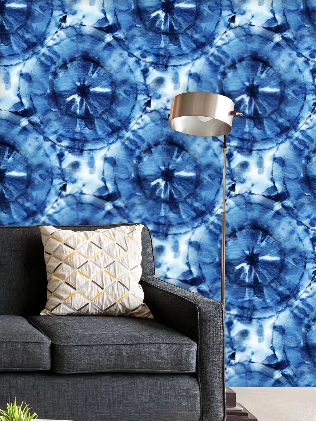 

ArtzFolio Printed UV-Resistant Anti-Bacterial Shibori Indigo Batik Peel & Stick Wallpaper, Multi