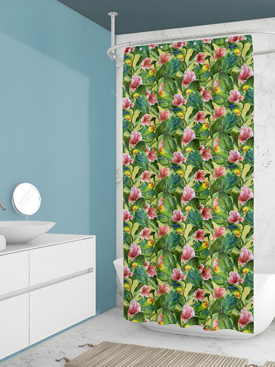 

ArtzFolio Green & Pink Floral Printed Waterproof Shower Curtain