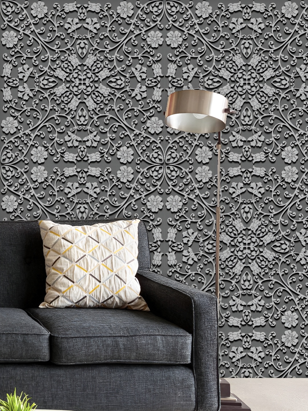 

ArtzFolio Printed UV-Resistant Anti-Bacterial Grey Floral Pattern Peel & Stick Wallpaper, Multi