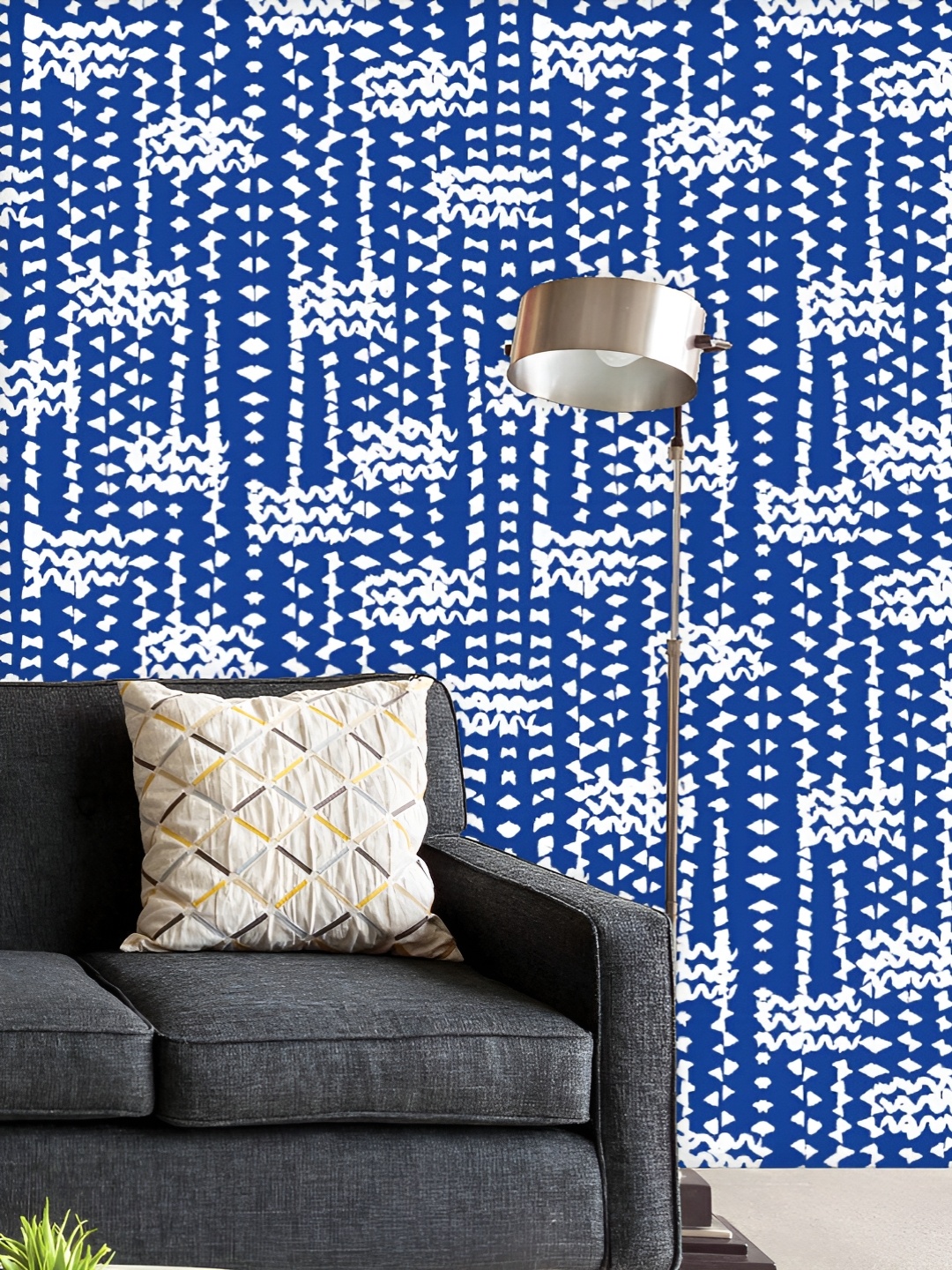 

ArtzFolio Printed UV-Resistant Anti-Bacterial Indigo Batik Waves Peel & Stick Wallpaper, Multi