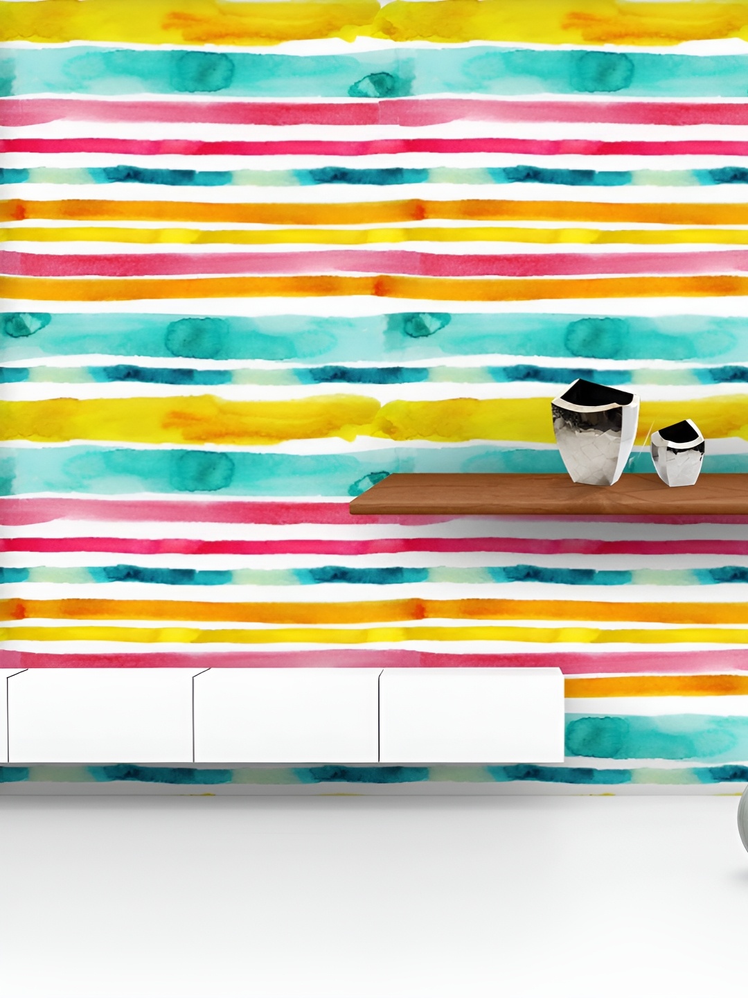 

ArtzFolio Printed UV-Resistant Anti-Bacterial Watercolor Stripes Peel & Stick Wallpaper, Multi