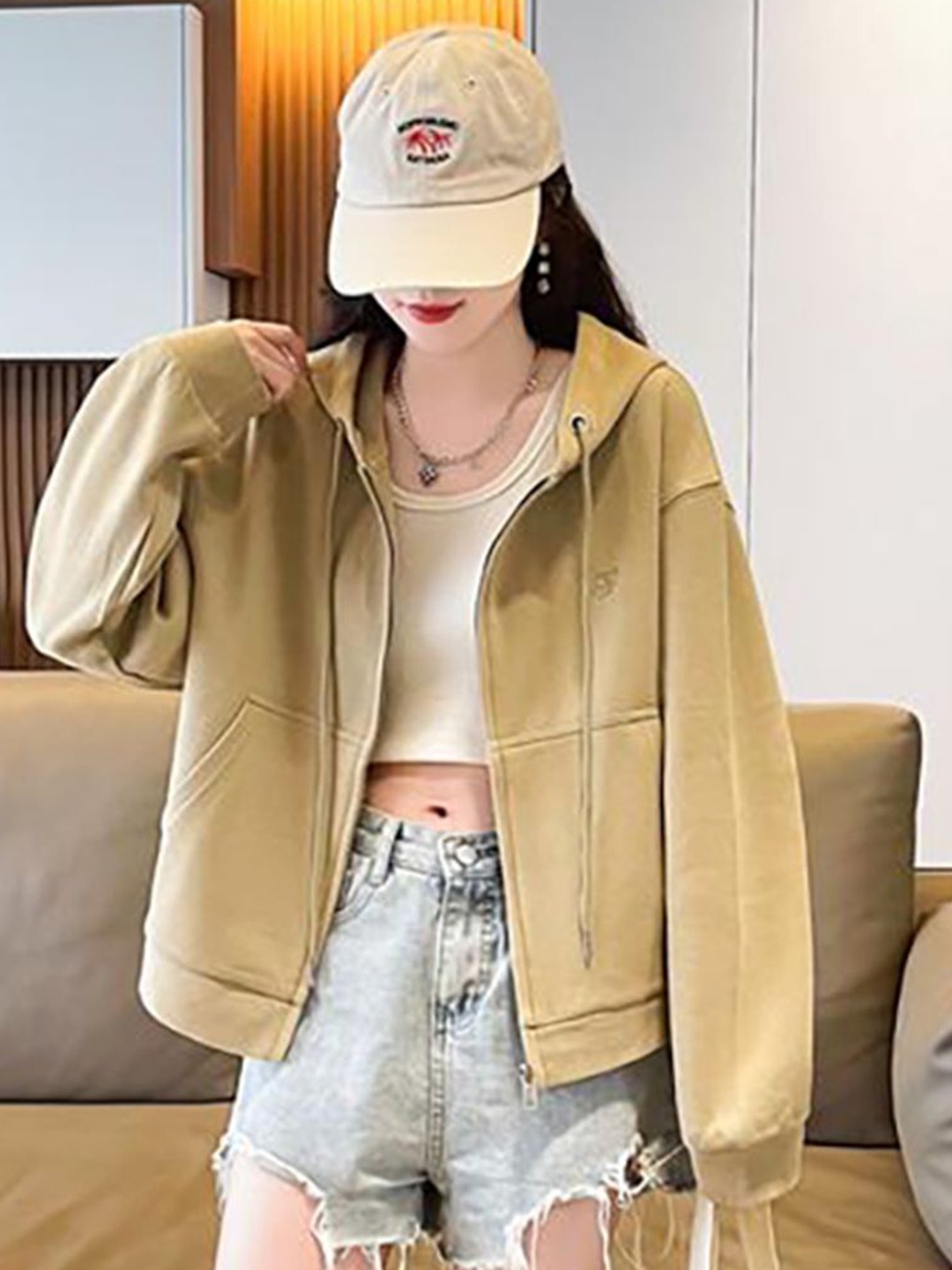 

JC Mode Women Cotton Hooded Sweatshirt, Beige
