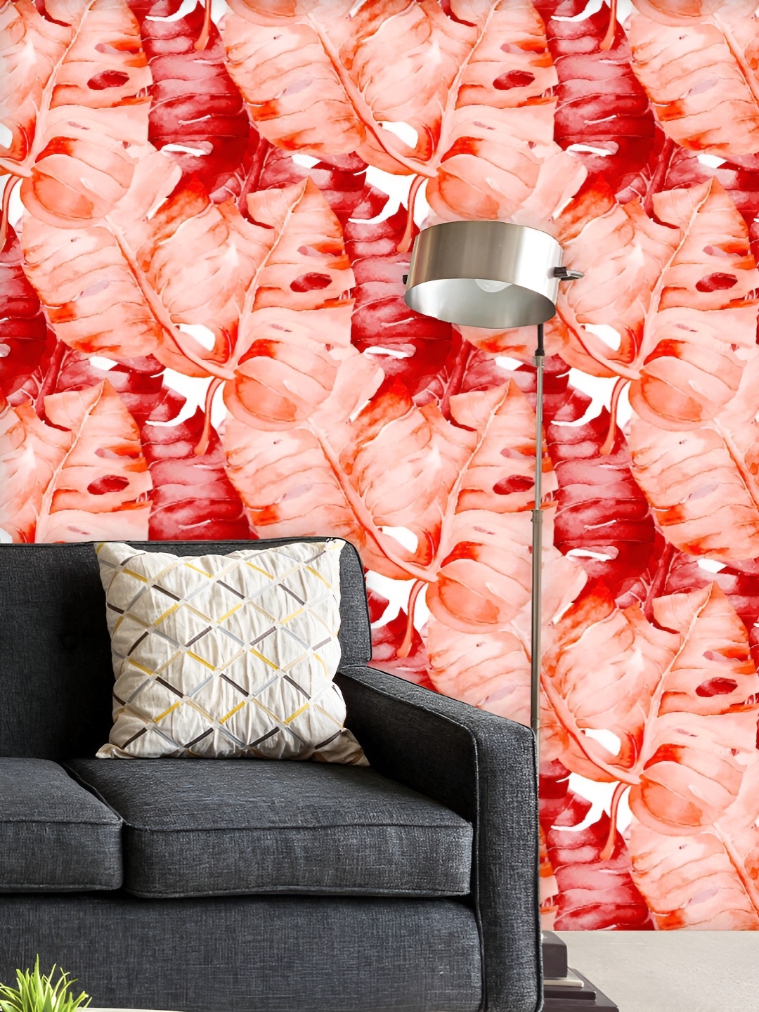 

ArtzFolio Printed UV-Resistant Anti-Bacterial Red Watercolor Banana Leaves Peel & Stick Wallpaper, Multi