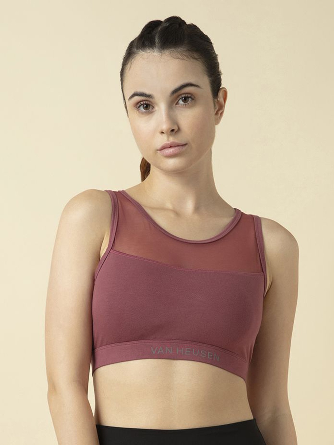 

Van Heusen Anti Bacterial Cotton Full Coverage Wire-free Padded Sports Bra, Brown