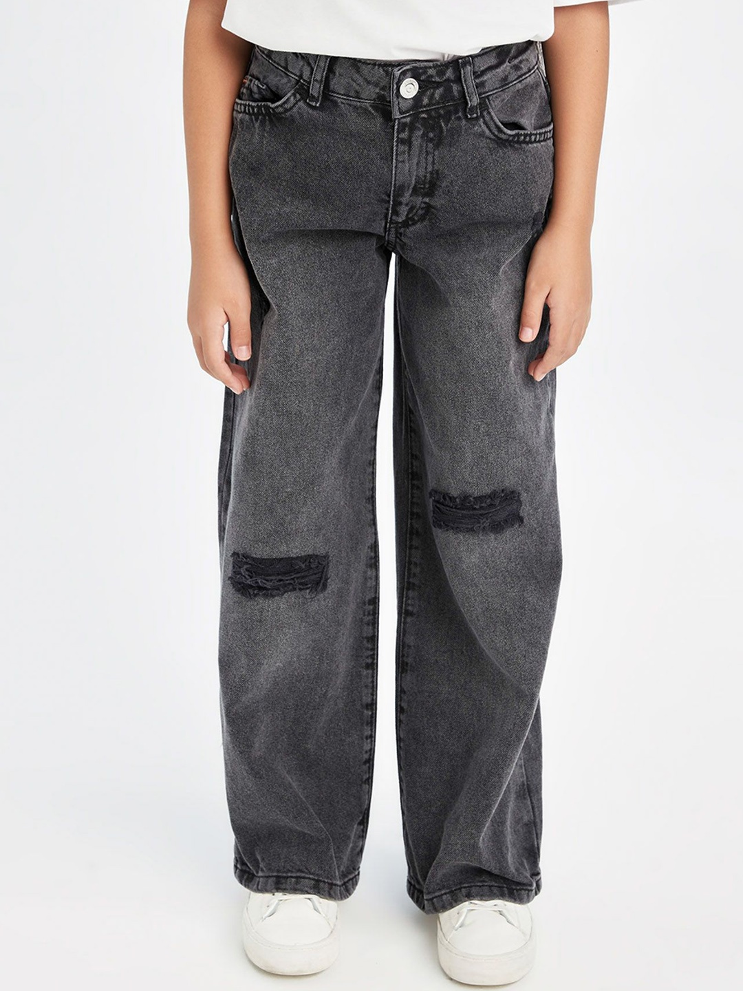 

DeFacto Girls Pure Cotton Mid-Rise Trousers, Na
