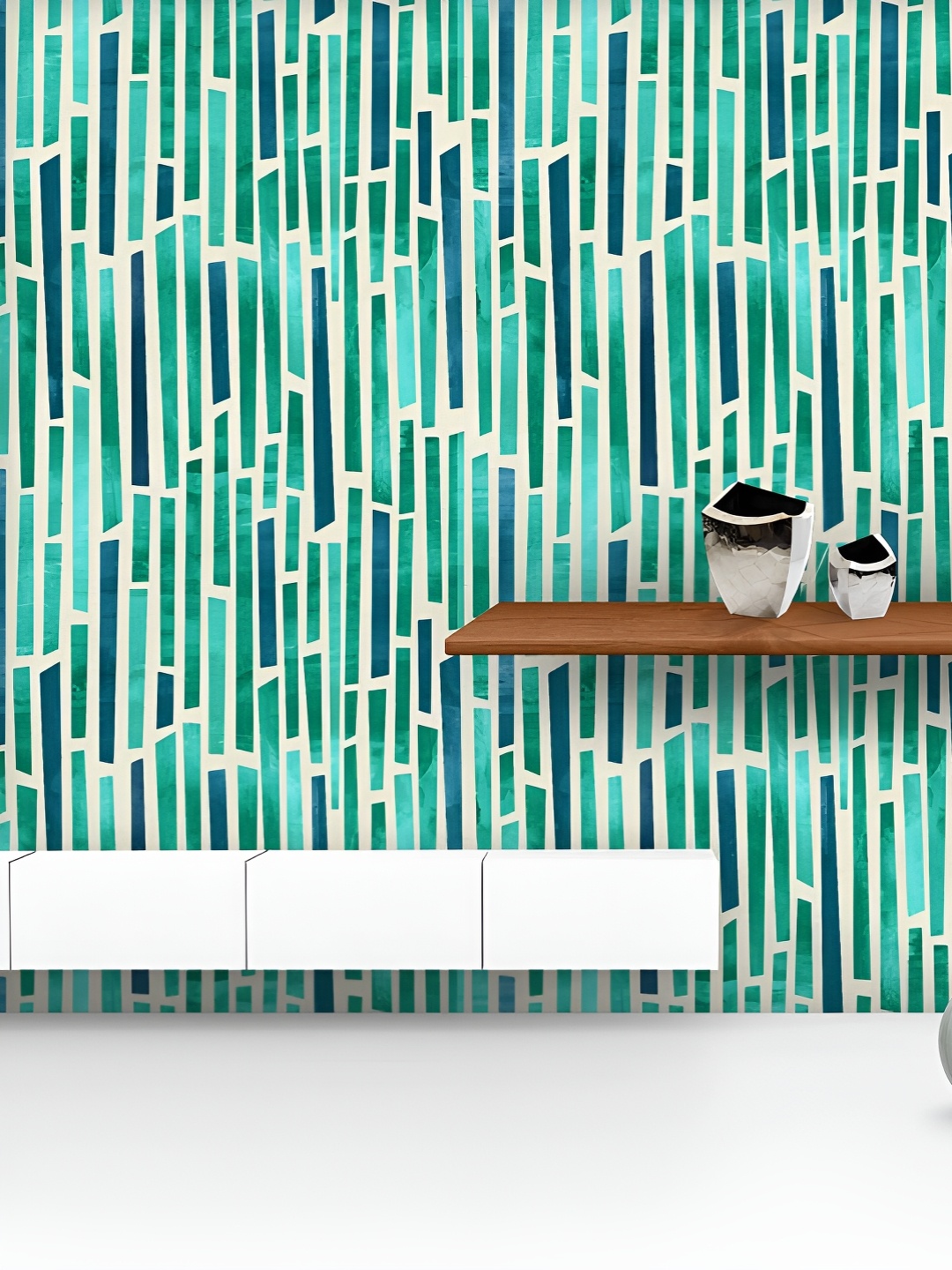 

ArtzFolio Printed UV-Resistant Anti-Bacterial Green Blue Lines Peel & Stick Wallpaper, Multi