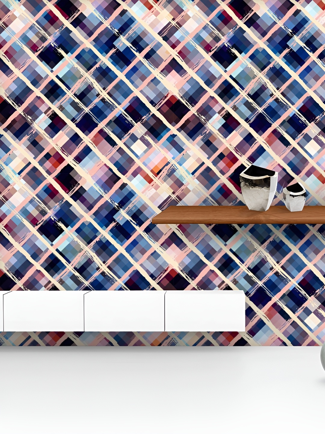 

ArtzFolio Printed UV-Resistant Anti-Bacterial Diagonal Geometric Pattern Peel & Stick Wallpaper, Multi