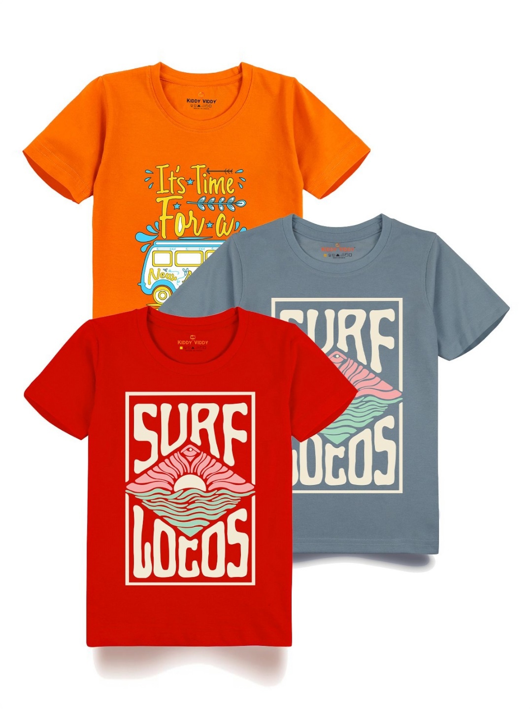 

Kiddy Viddy Boys Pack Of 3 Typography Printed Round Neck Cotton T-shirts, Red
