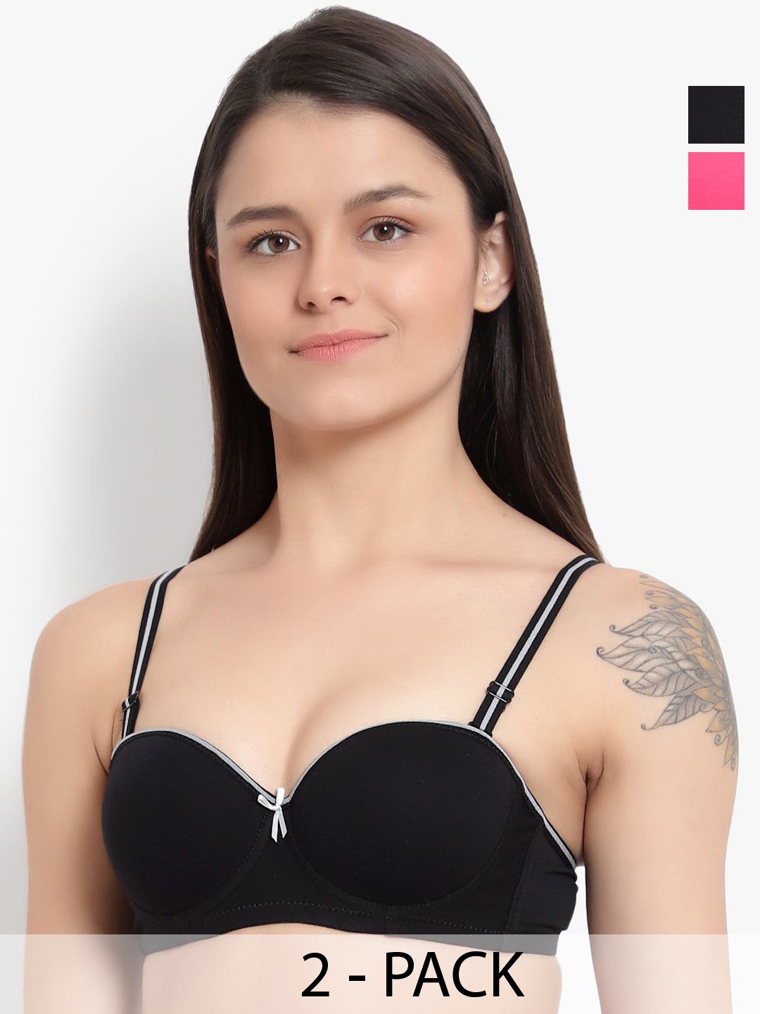 

BRACHY Pack Of 2 Medium Coverage Underwired Heavily Padded T-shirt Bra, Black