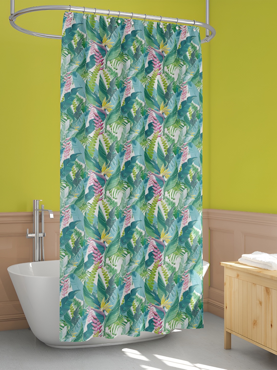

ArtzFolio Green & White Printed Waterproof Shower Curtain
