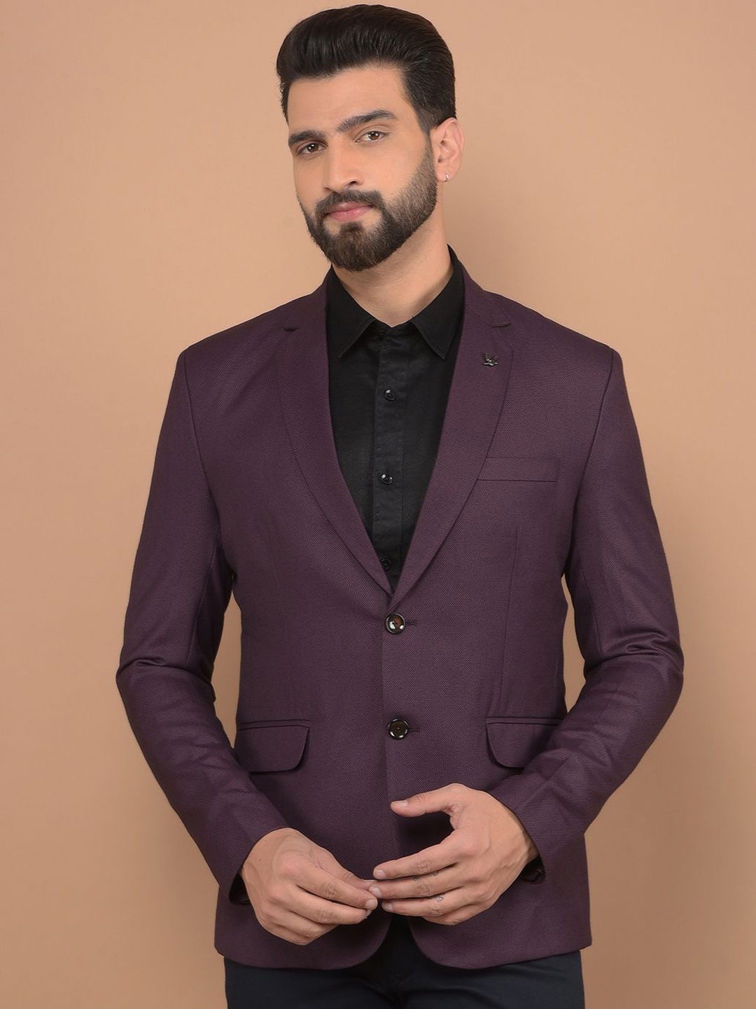 

Canary London Self Design Slim-Fit Single Breasted Formal Blazer, Burgundy