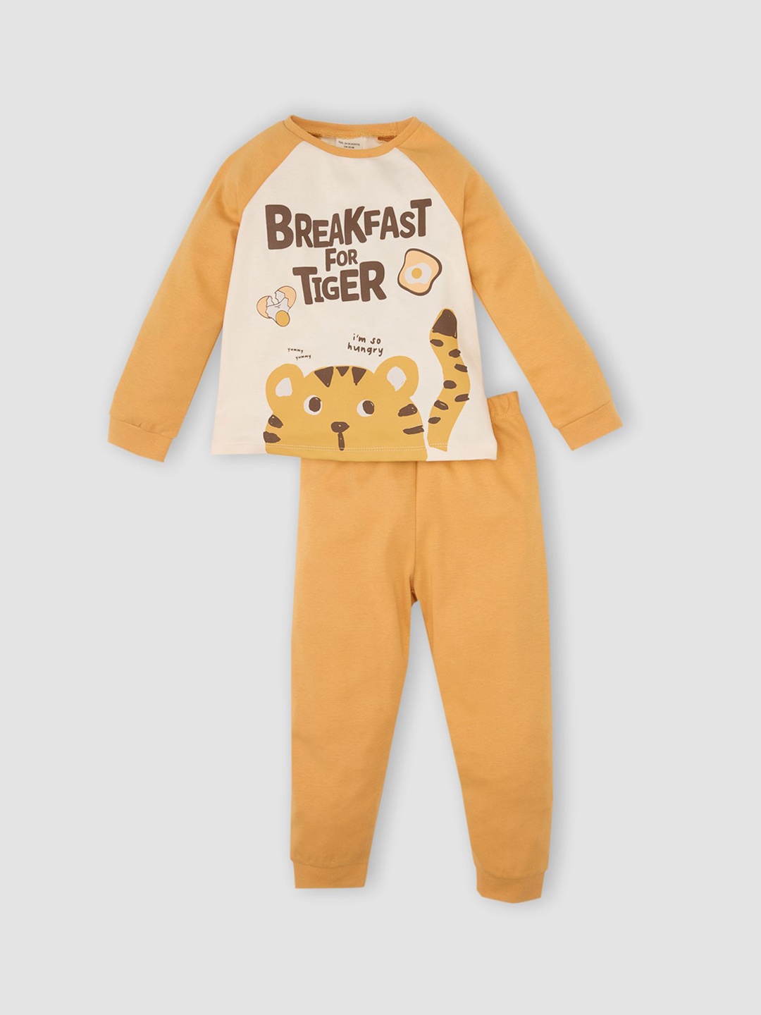 

DeFacto Boys Printed Pure Cotton T-Shirt & Joggers Night Suit 234933936-ECRU, Green