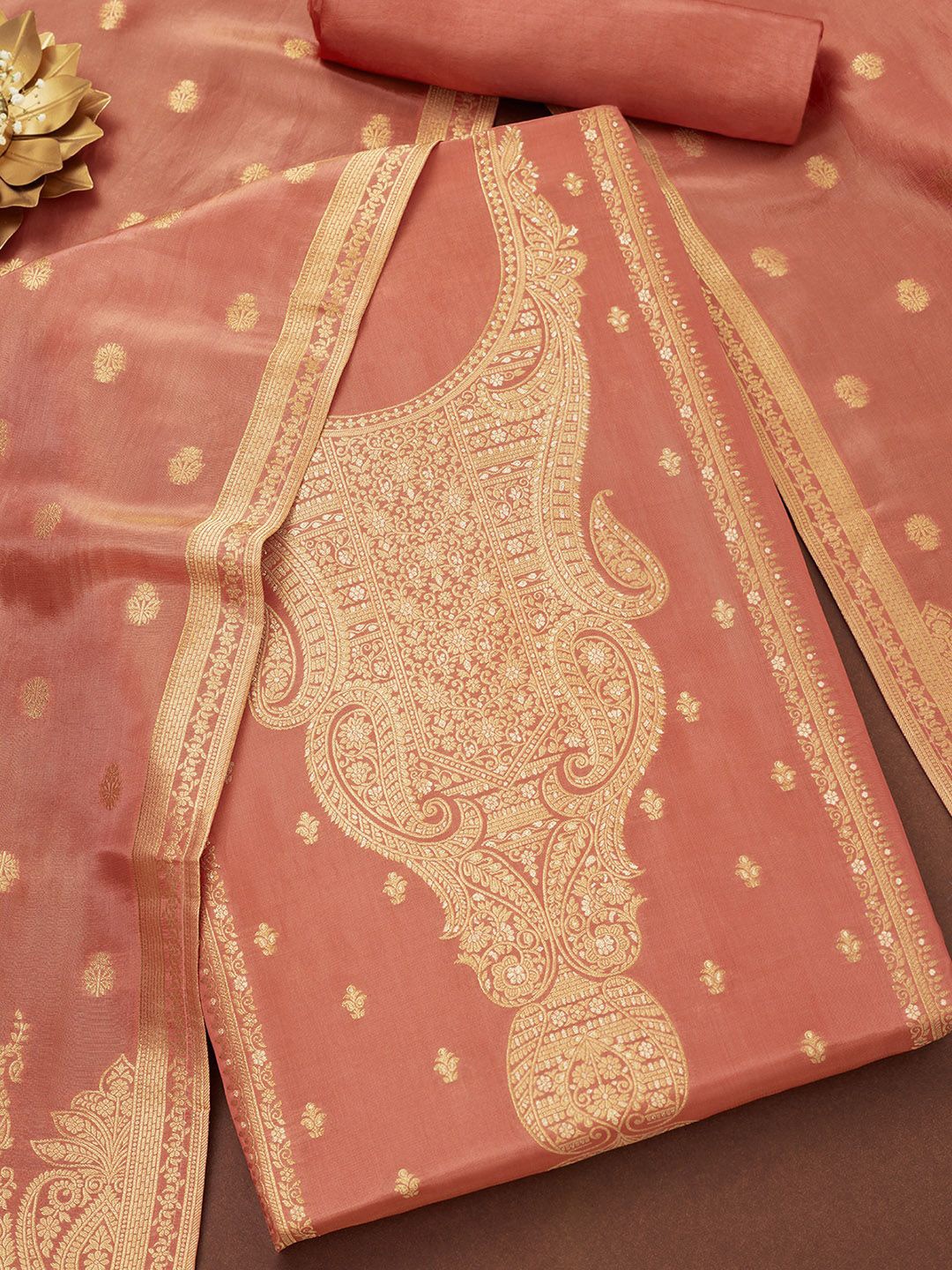 

Soch Ethnic Motifs Woven Design Unstitched Dress Material, Peach
