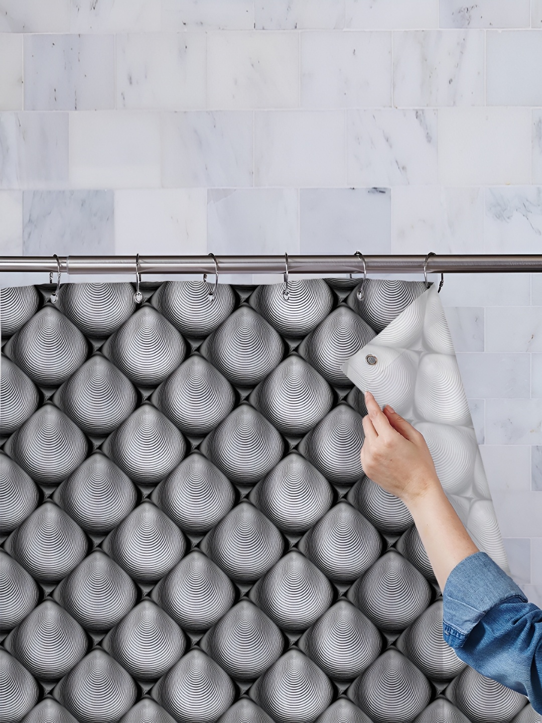 

ArtzFolio Black & Grey Printed Waterproof Shower Curtain