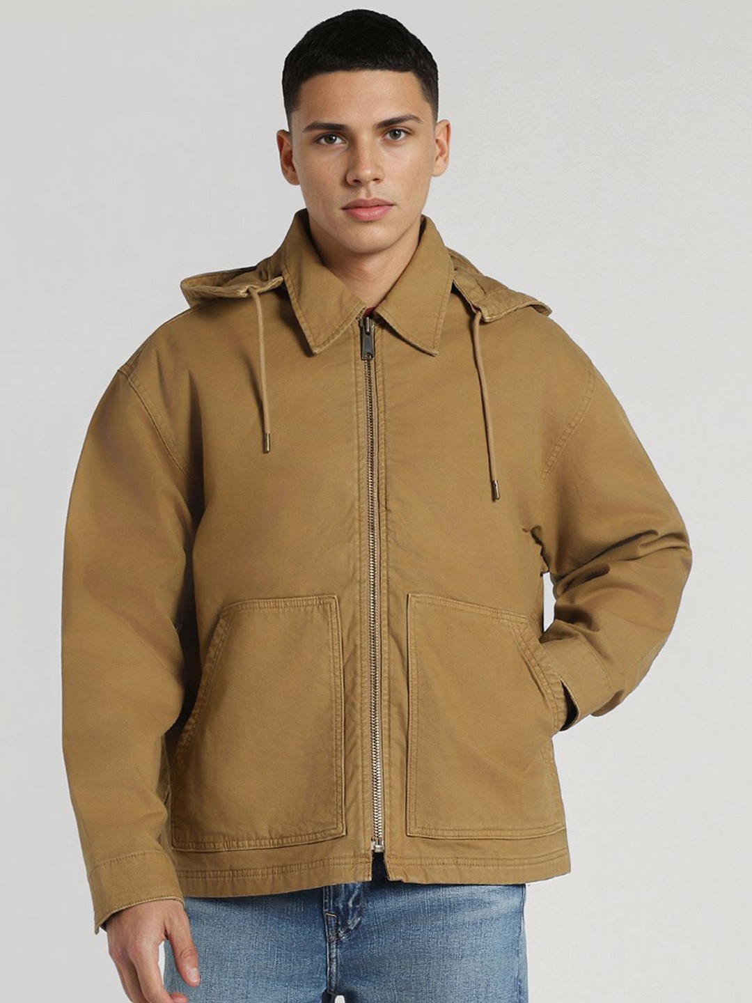

AMERICAN EAGLE OUTFITTERS Men Open Front Jacket, Khaki