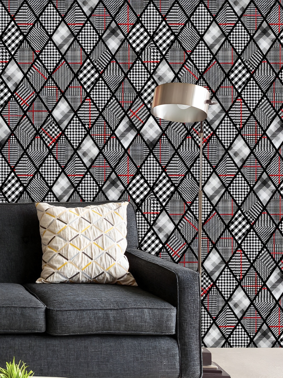 

ArtzFolio Printed UV-Resistant Anti-Bacterial Black White Patchwork Art Peel & Stick Wallpaper, Multi