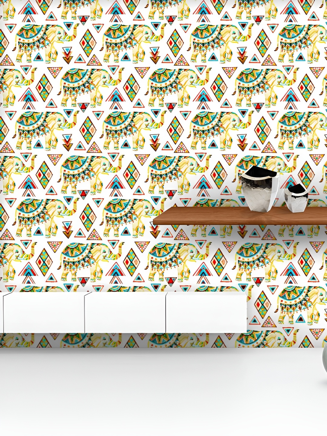 

ArtzFolio Printed UV-Resistant Anti-Bacterial Ornate Indian Elephant Peel & Stick Wallpaper, Multi