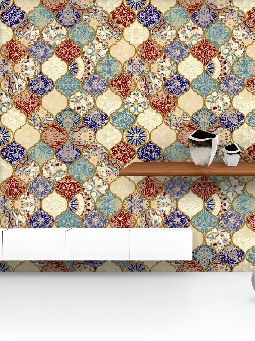 

ArtzFolio Printed UV-Resistant Anti-Bacterial Vintage Colorful Patchwork Style Peel & Stick Wallpaper, Multi