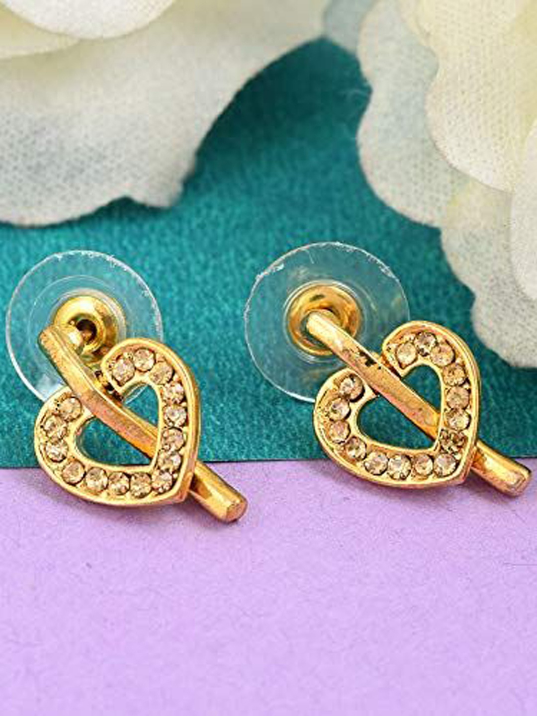 

MEMOIR Gold-Plated Heart Shaped CZ Studded Cupid Valentines Drop Earrings