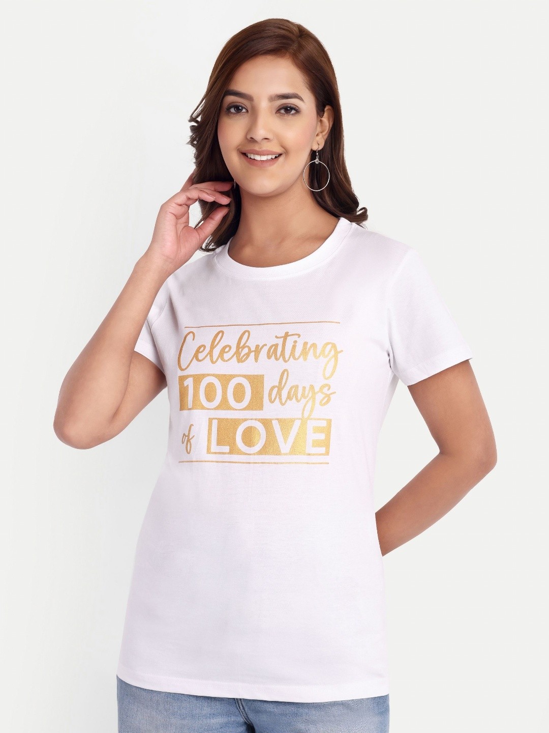 

THOTTIL Women Typography Printed Applique T-shirt, White