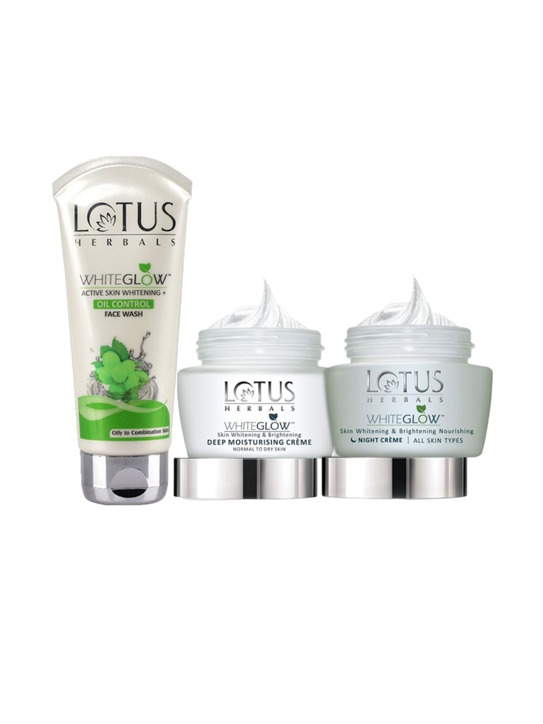 

Lotus Herbals Set Of 3 Whiteglow Cream With Night Cream & Face Wash, White