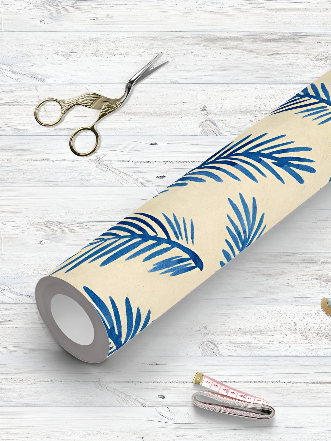 

ArtzFolio Cream Colored & Blue Printed UV Resistant Wallpaper