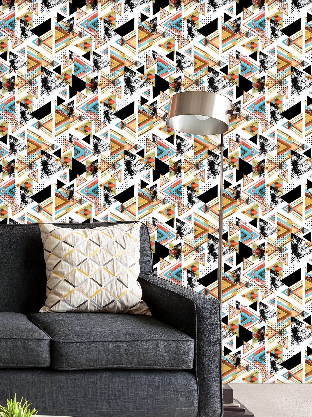 

ArtzFolio Printed UV-Resistant Anti-Bacterial Ethnic Tribal Triangles Peel & Stick Wallpaper, Multi