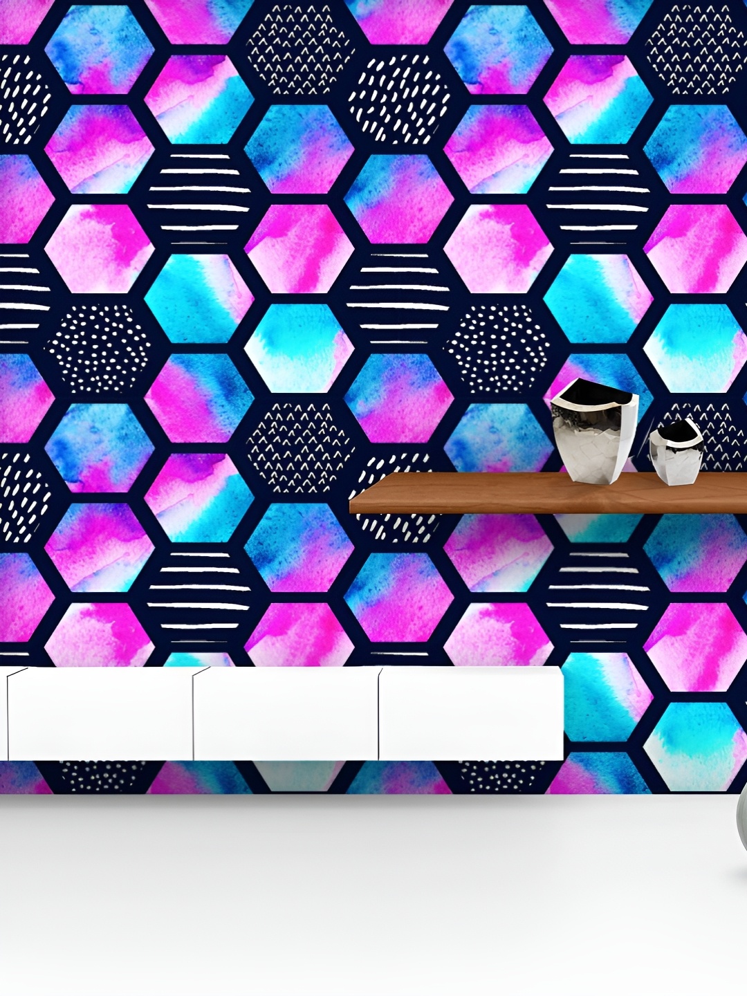 

ArtzFolio Printed UV-Resistant Anti-Bacterial Hexagonal Doodle Peel & Stick Wallpaper, Multi