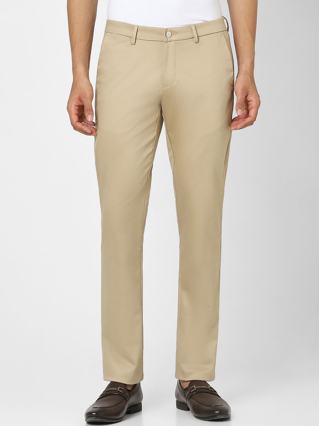 

Van Heusen Men Slim Fit Mid-Rise Trousers, Beige