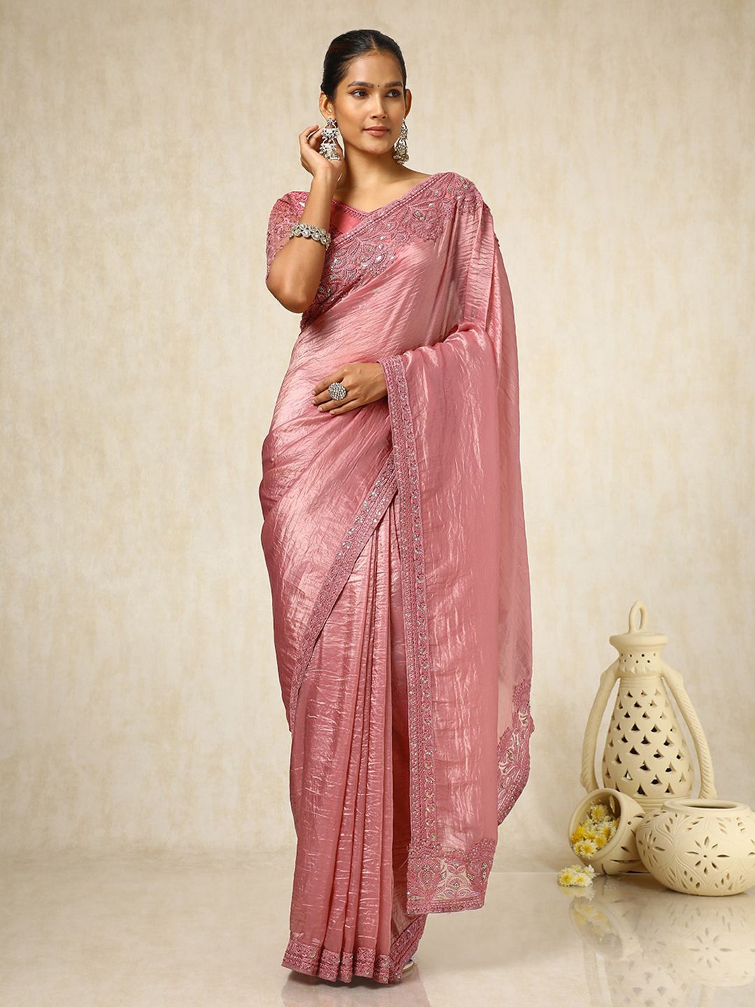 

Soch Embellished Sequinned Organza Saree, Pink