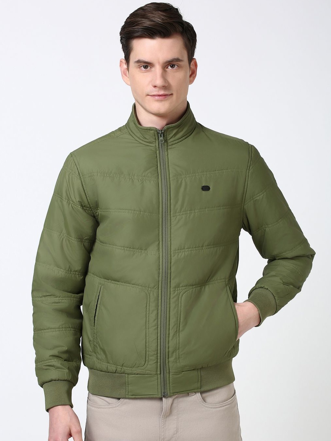 

Peter England Casuals Men Open Front Jacket, Olive