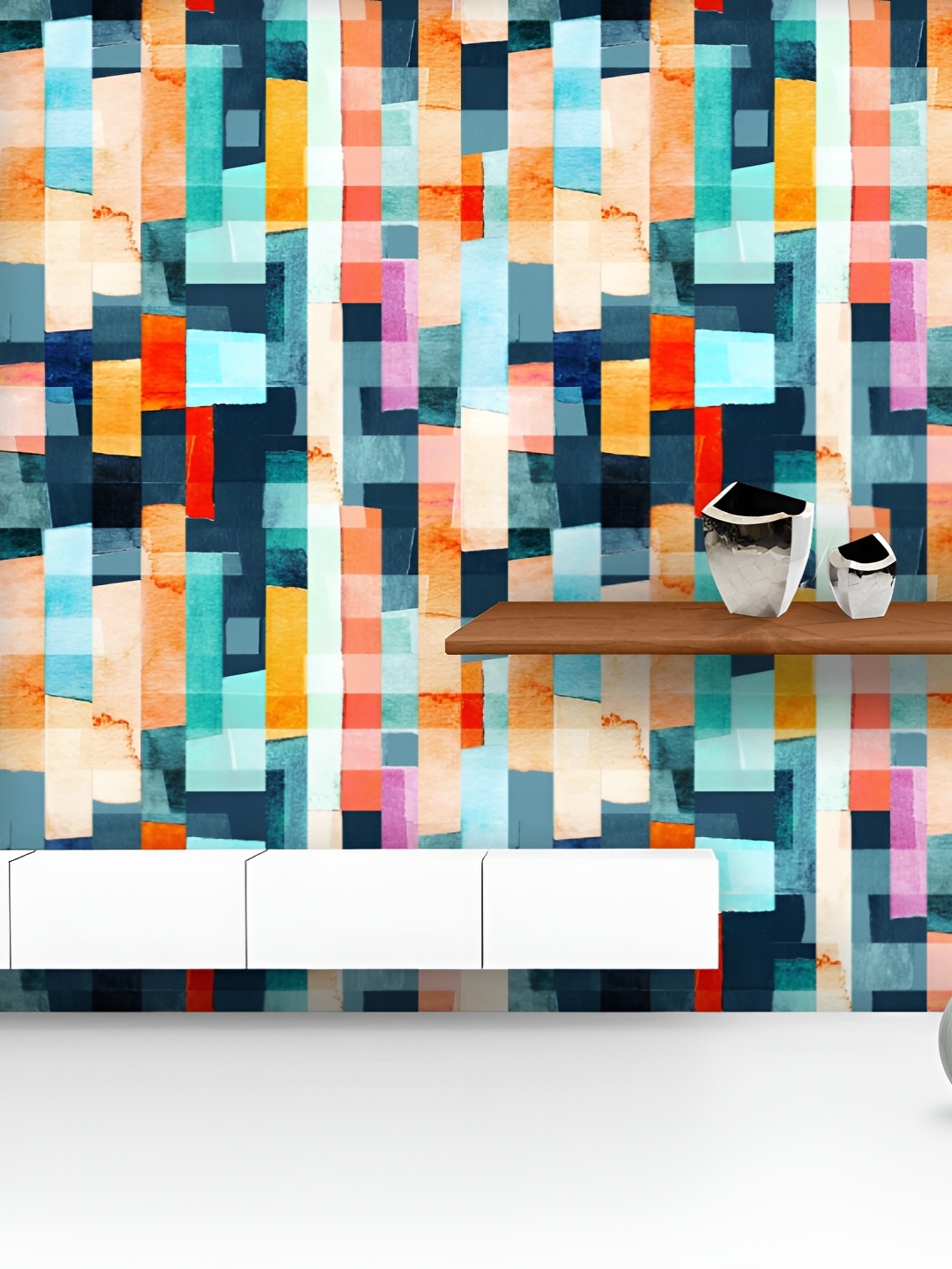 

ArtzFolio Printed UV-Resistant Anti-Bacterial Abstract Geometric Stripes Peel & Stick Wallpaper, Multi