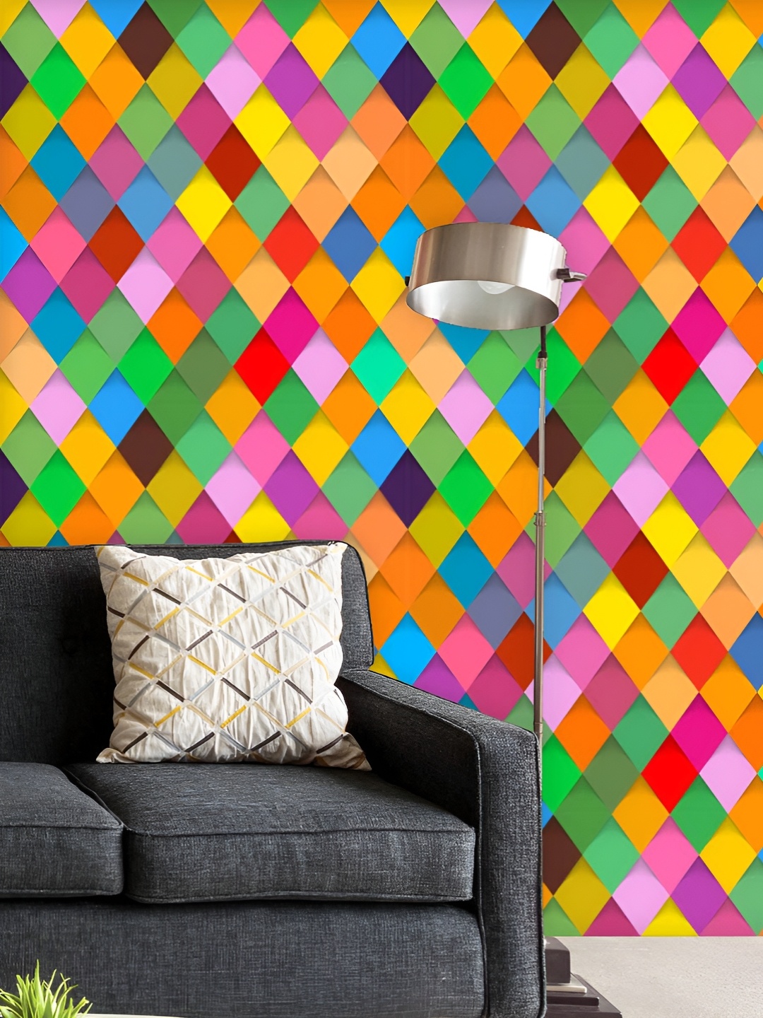 

ArtzFolio Printed UV-Resistant Anti-Bacterial Harlequin Buffoon Rhombuses Peel & Stick Wallpaper, Multi