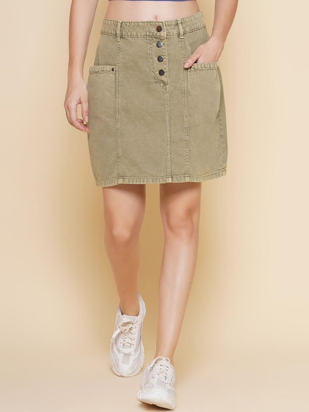 

PUELLA Women Denim A-Line Above Knee-Length Skirt, Beige