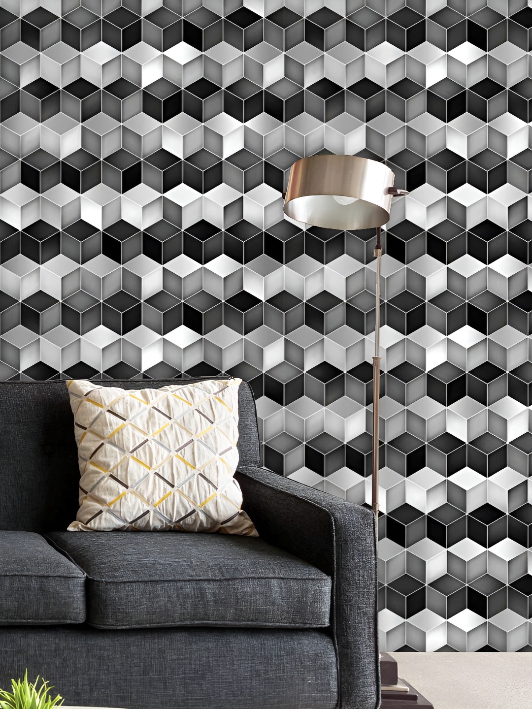 

ArtzFolio Grey & White Geometric Printed UV Resistant Wallpaper