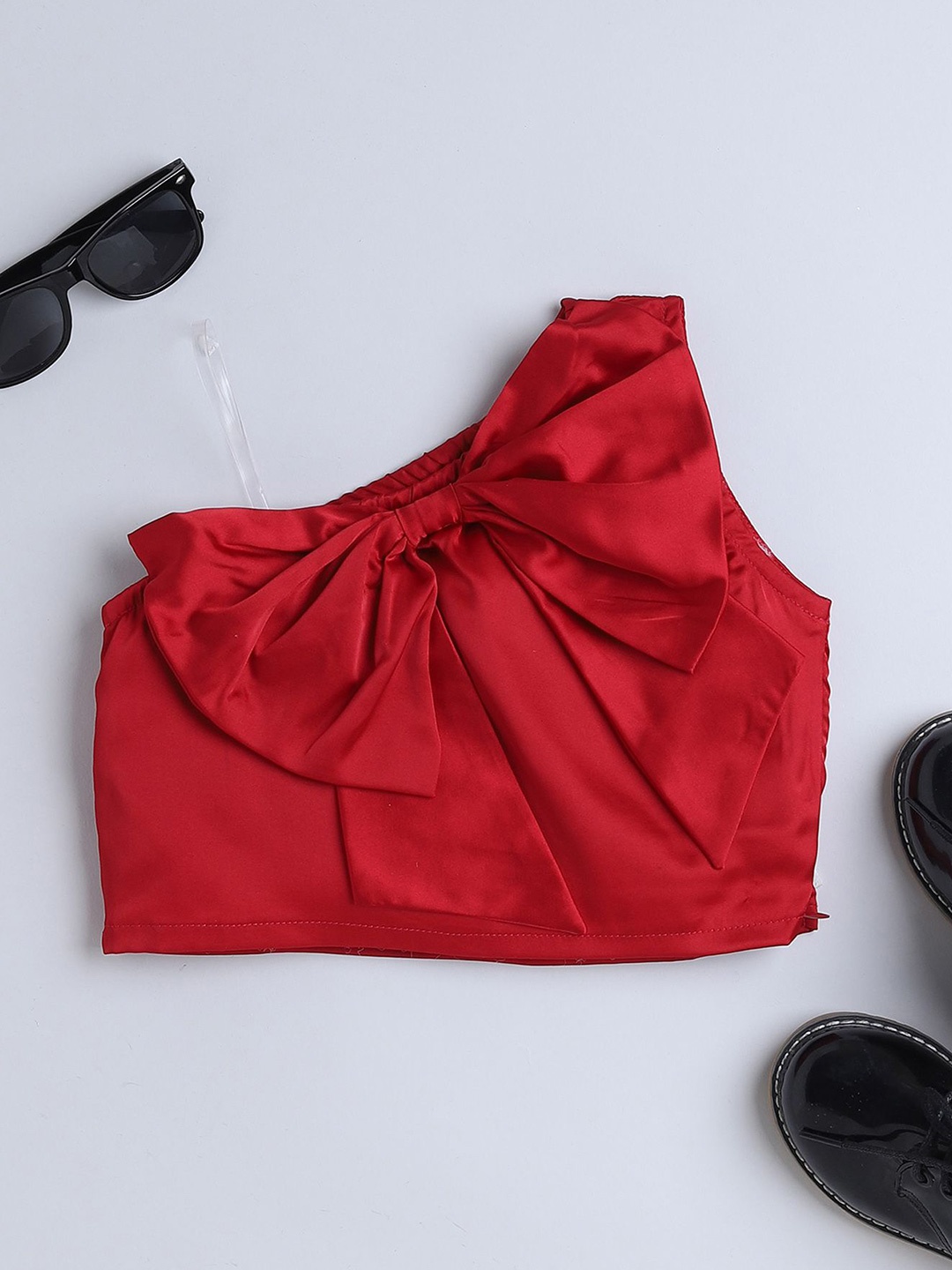 

taffykids Girls One Shoulder Satin Top, Red