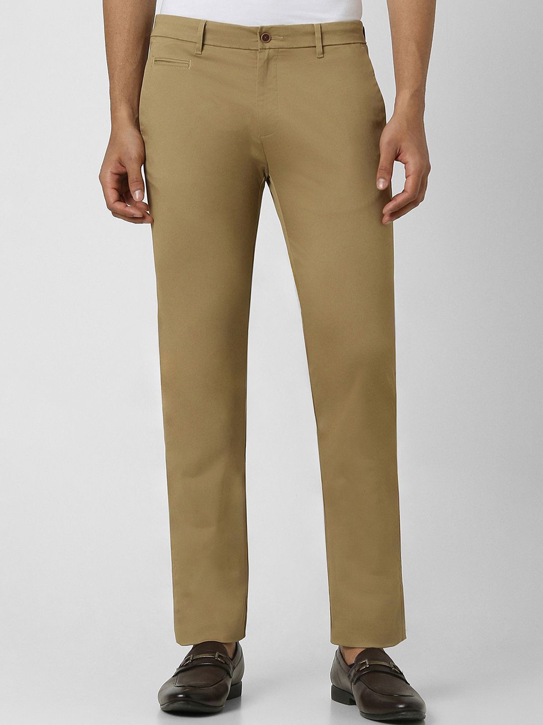 

V Dot Men Slim Fit Regular Trousers, Khaki