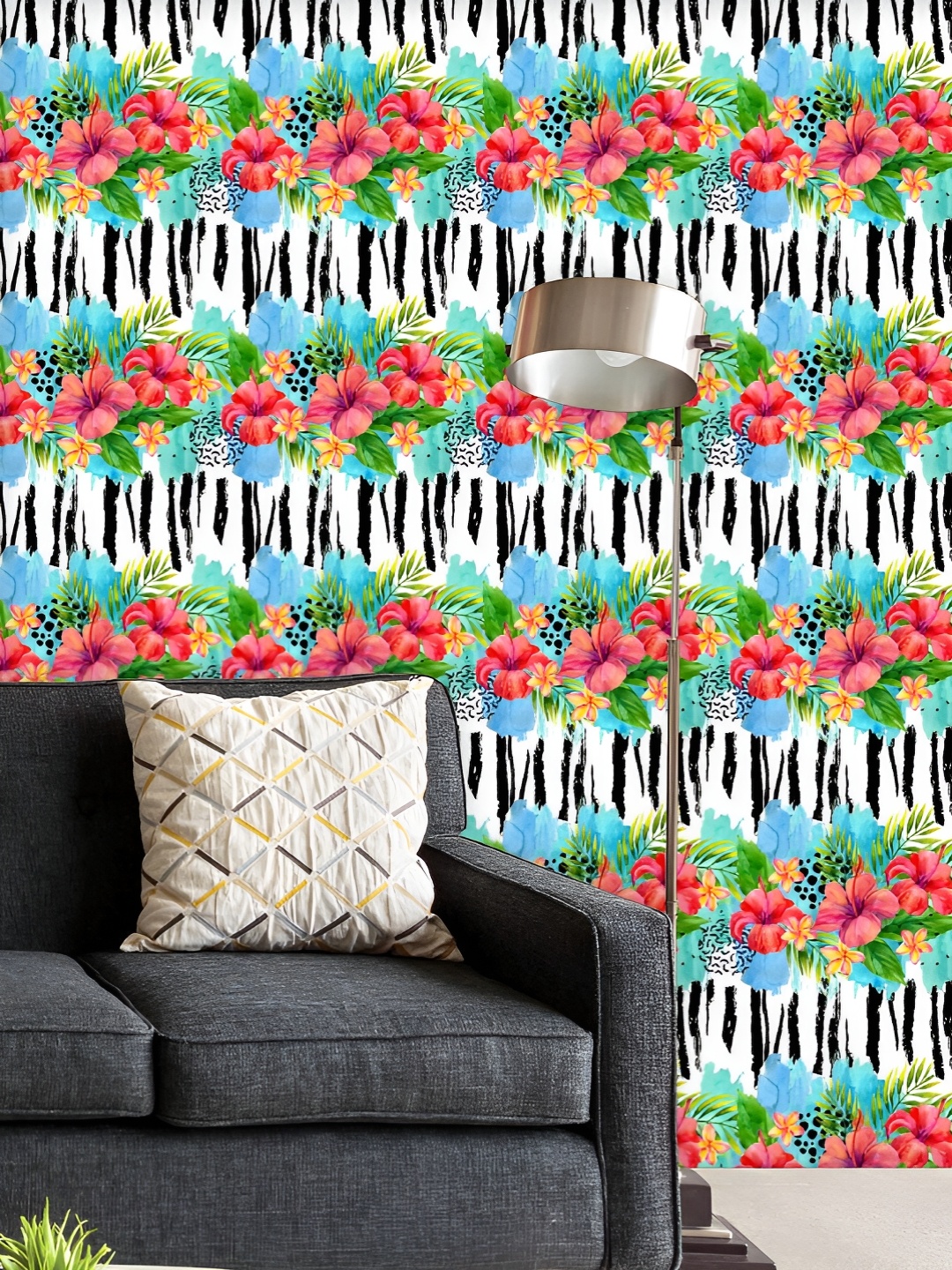 

ArtzFolio Printed UV-Resistant Anti-Bacterial Watercolor Tropical Floral Art Peel & Stick Wallpaper, Multi