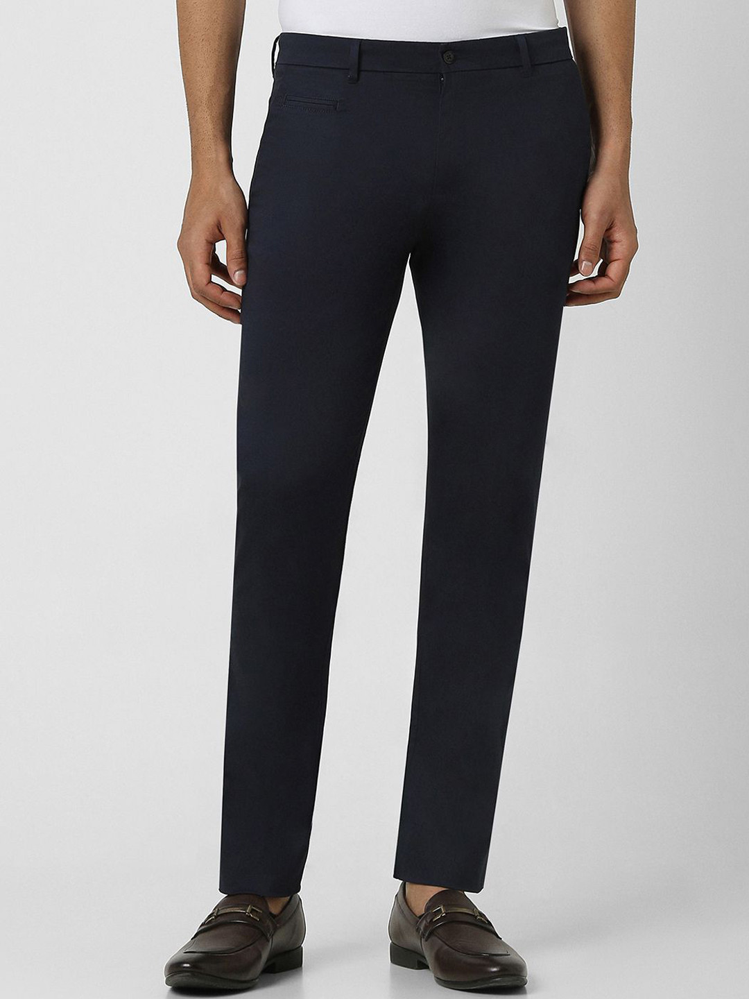 

V Dot Men Mid-Rise Slim Fit Trousers, Navy blue