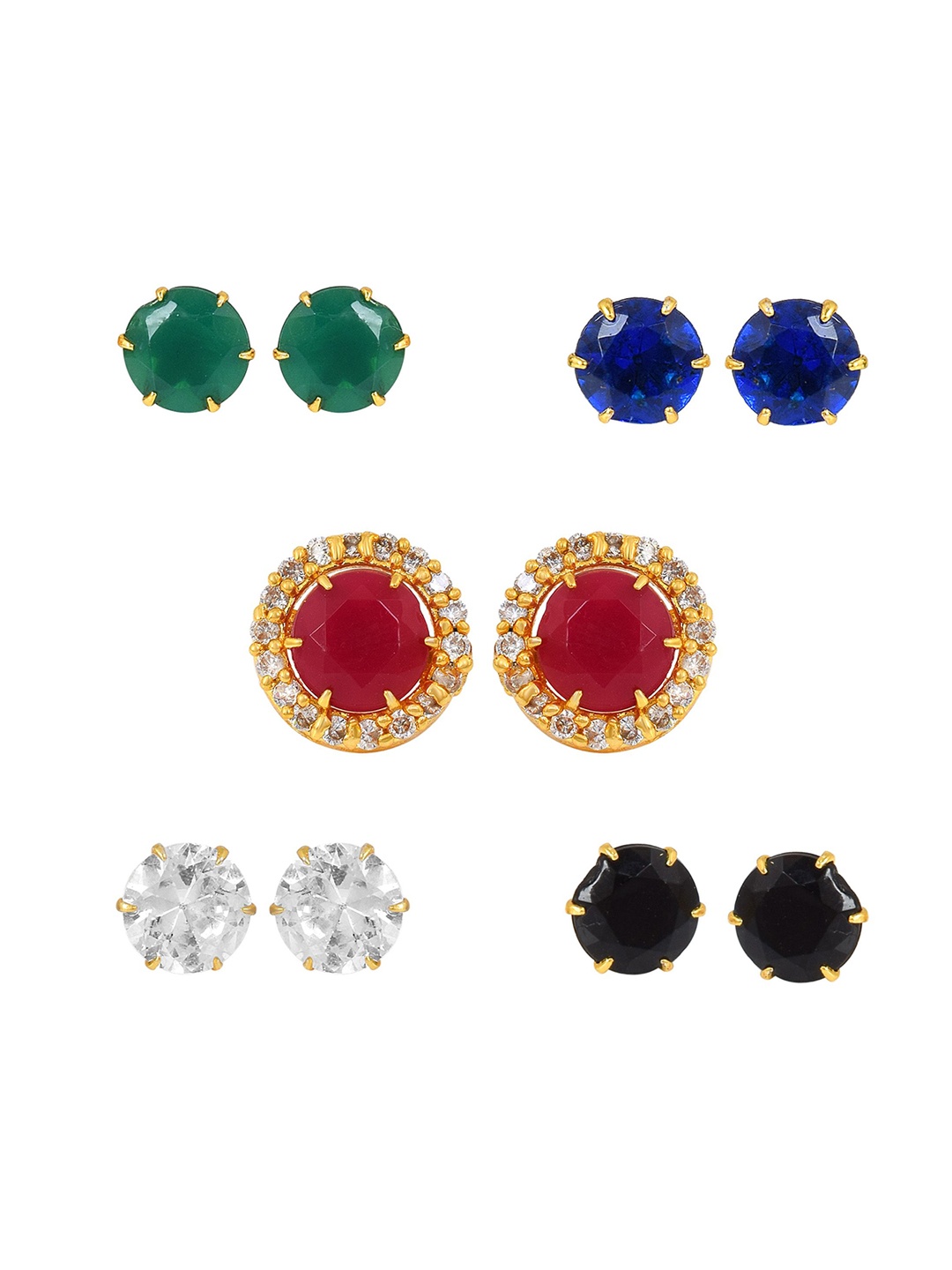 

MEMOIR Set Of 5 Gold-Plated Contemporary Stone Studded Drop Earrings