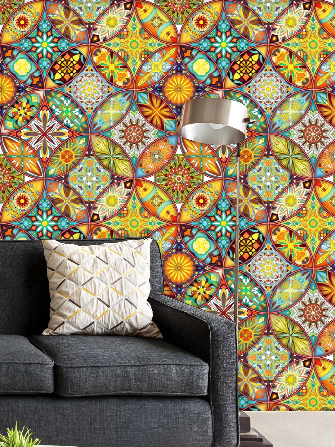 

ArtzFolio Printed UV-Resistant Anti-Bacterial Ethnic Floral Mandala Peel & Stick Wallpaper, Multi