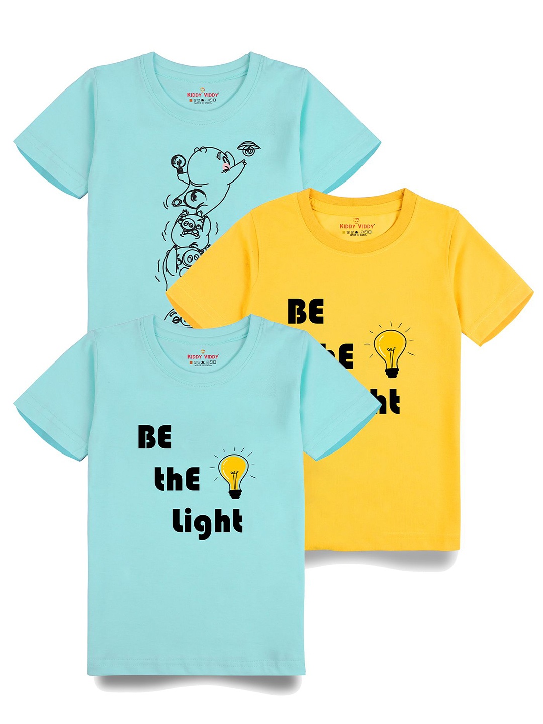 

Kiddy Viddy Boys Pack Of 3 Typography Printed Round Neck Cotton T-shirts, Yellow