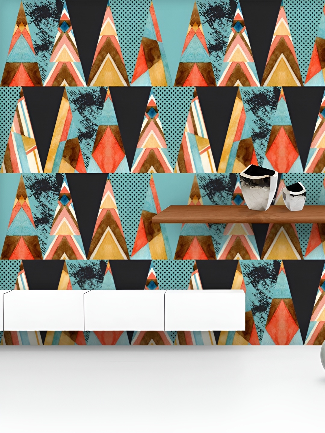 

ArtzFolio Printed UV-Resistant Anti-Bacterial Abstract Geometrical Triangles Peel & Stick Wallpaper, Multi