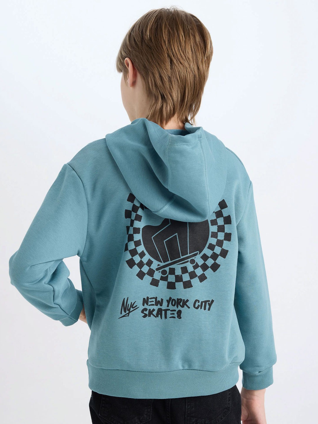 

DeFacto Boys Printed Hooded Pullover Sweater, Teal