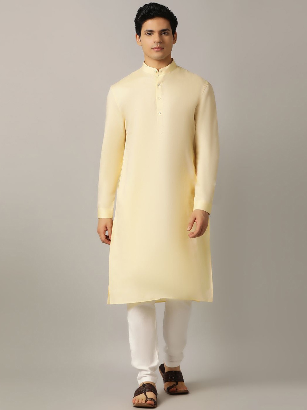 

Modi Kurta Mandarin Collar Cotton Straight Kurta, Yellow