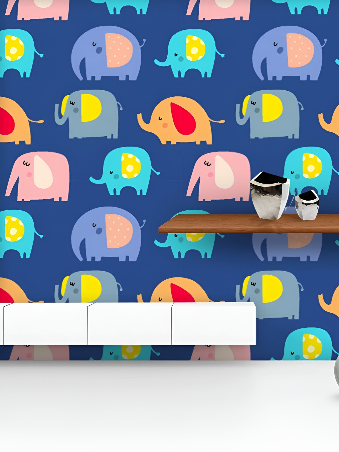 

ArtzFolio Printed UV-Resistant Anti-Bacterial Colorful Baby Elephants Peel & Stick Wallpaper, Multi