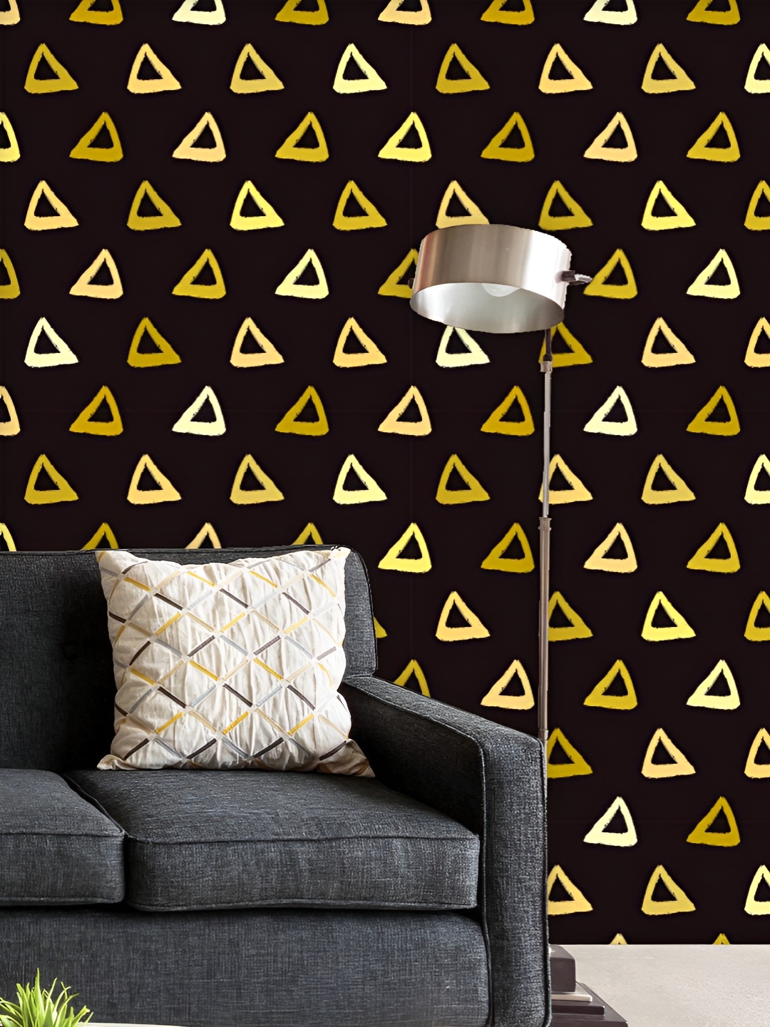 

ArtzFolio Printed UV-Resistant Anti-Bacterial Hand-Drawn Gold Triangles Peel & Stick Wallpaper, Multi