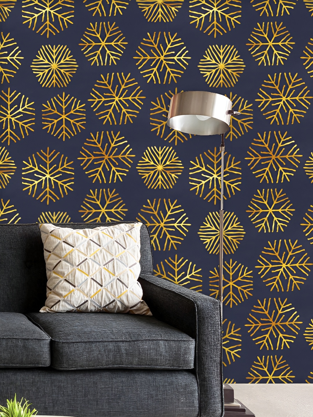 

ArtzFolio Printed UV-Resistant Anti-Bacterial Golden Snowflakes Peel & Stick Wallpaper, Multi