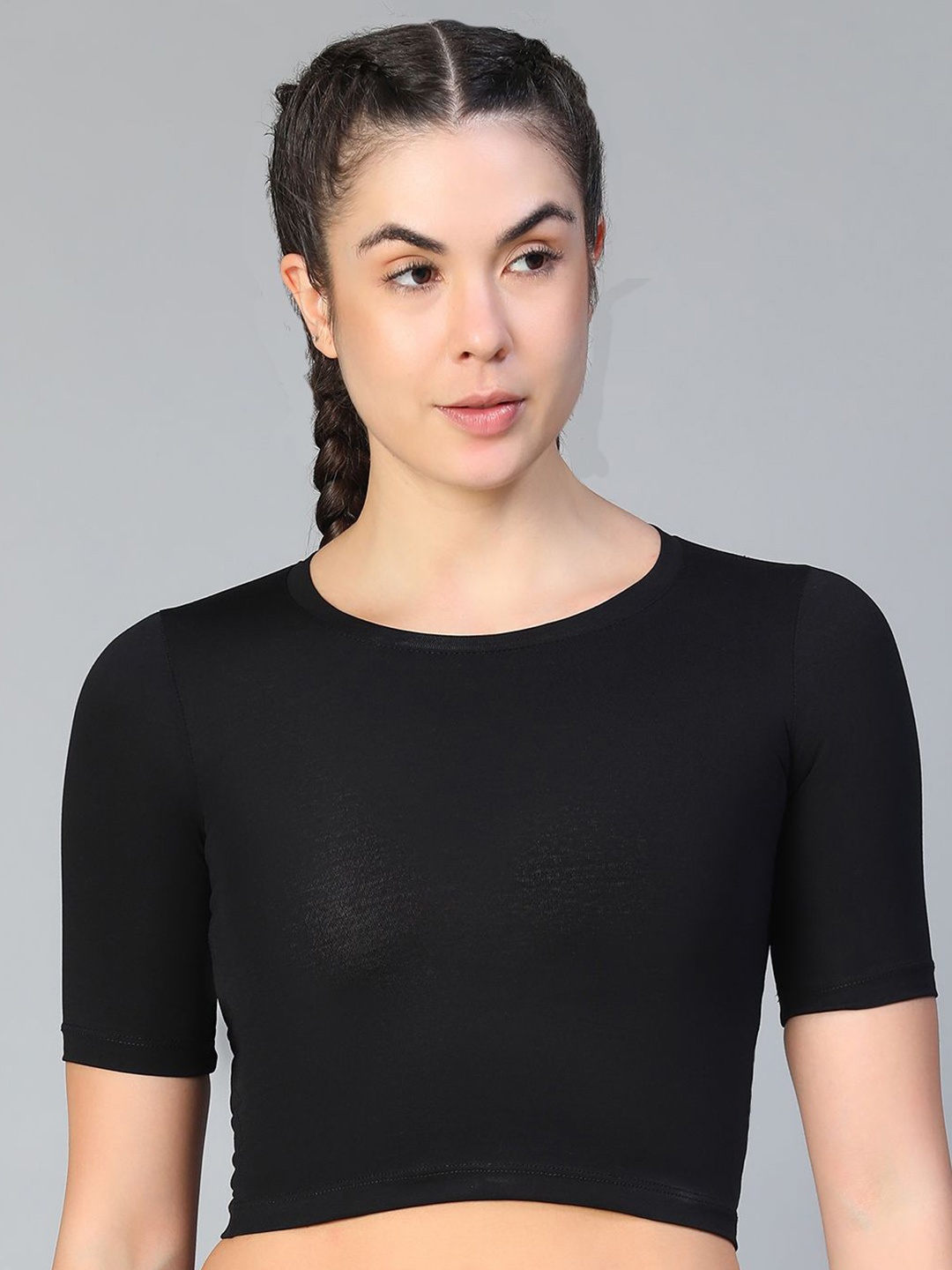 

ATHLISIS Women Ribbed Cotton Fitted Crop Top, Black